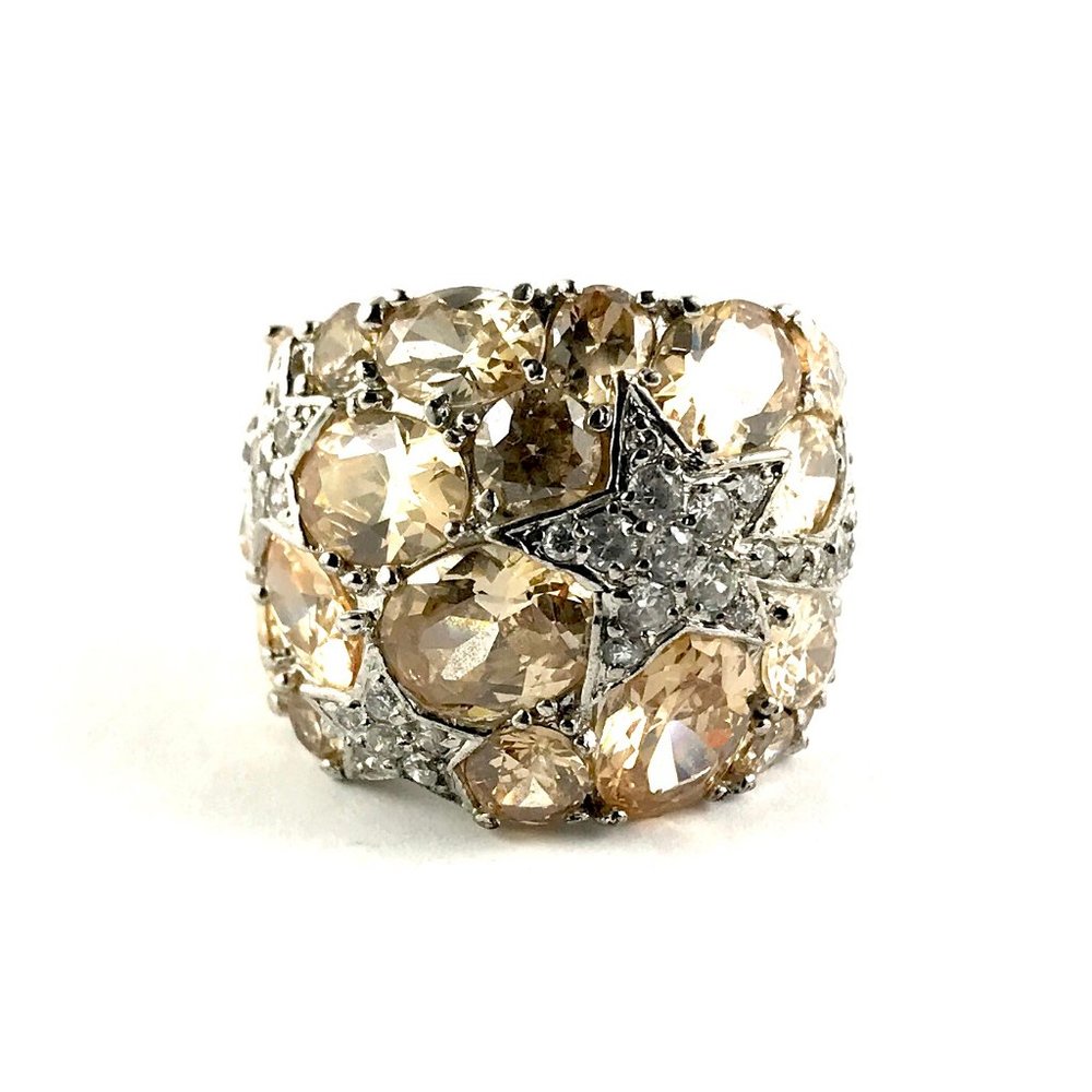 Silver Tone Orange CZ Ring Size 8